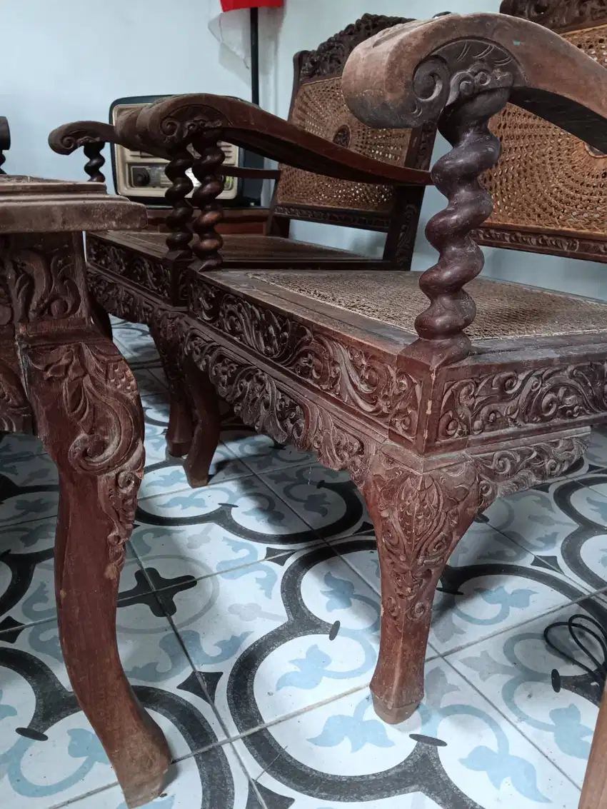 1 Set Meja Kursi Tamu Gembel Ulir Lawasan Lawas Kuno Jadul Jadoel