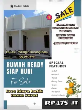 RUMAH MURAH POLL CUMA 175jt nego lokasi belakang ruko paragon benowo