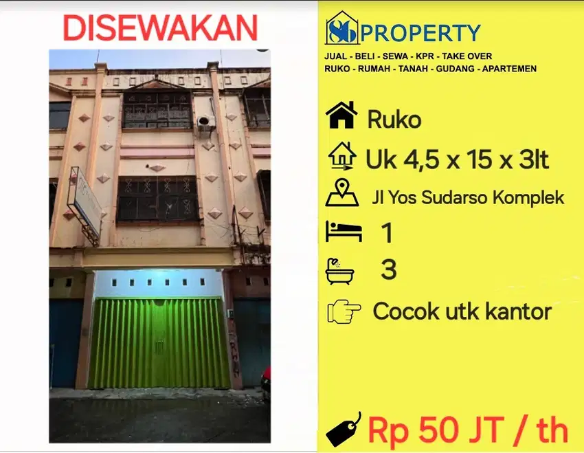 DISEWAKAN Ruko yos sudarso kompleks dkt cakalang , cocok kantor