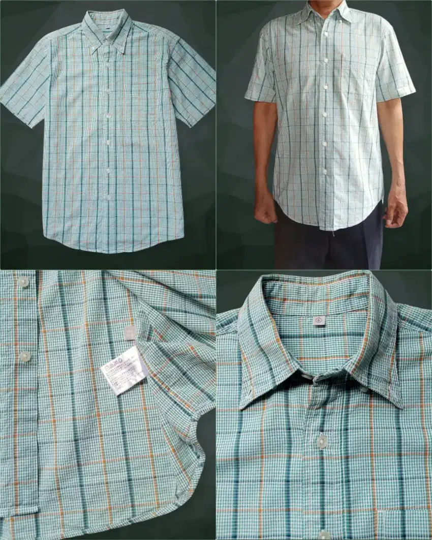 KEMEJA PENDEK UNIQLO KOTAK HIJAU, SIZE : M