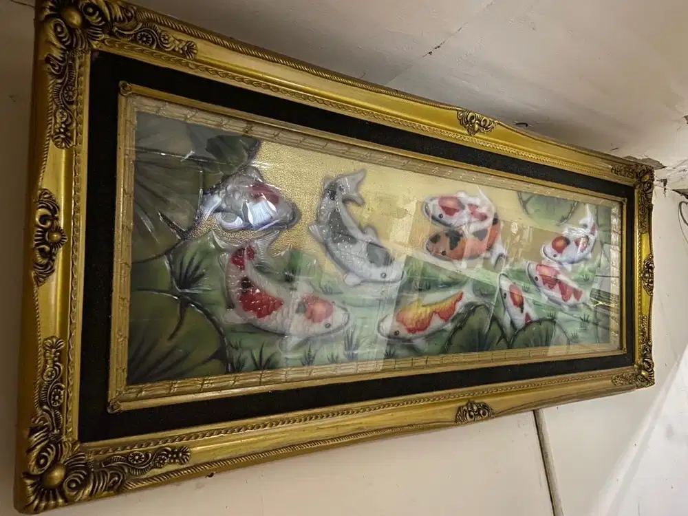 Hiasan dinding pigora ikan koi