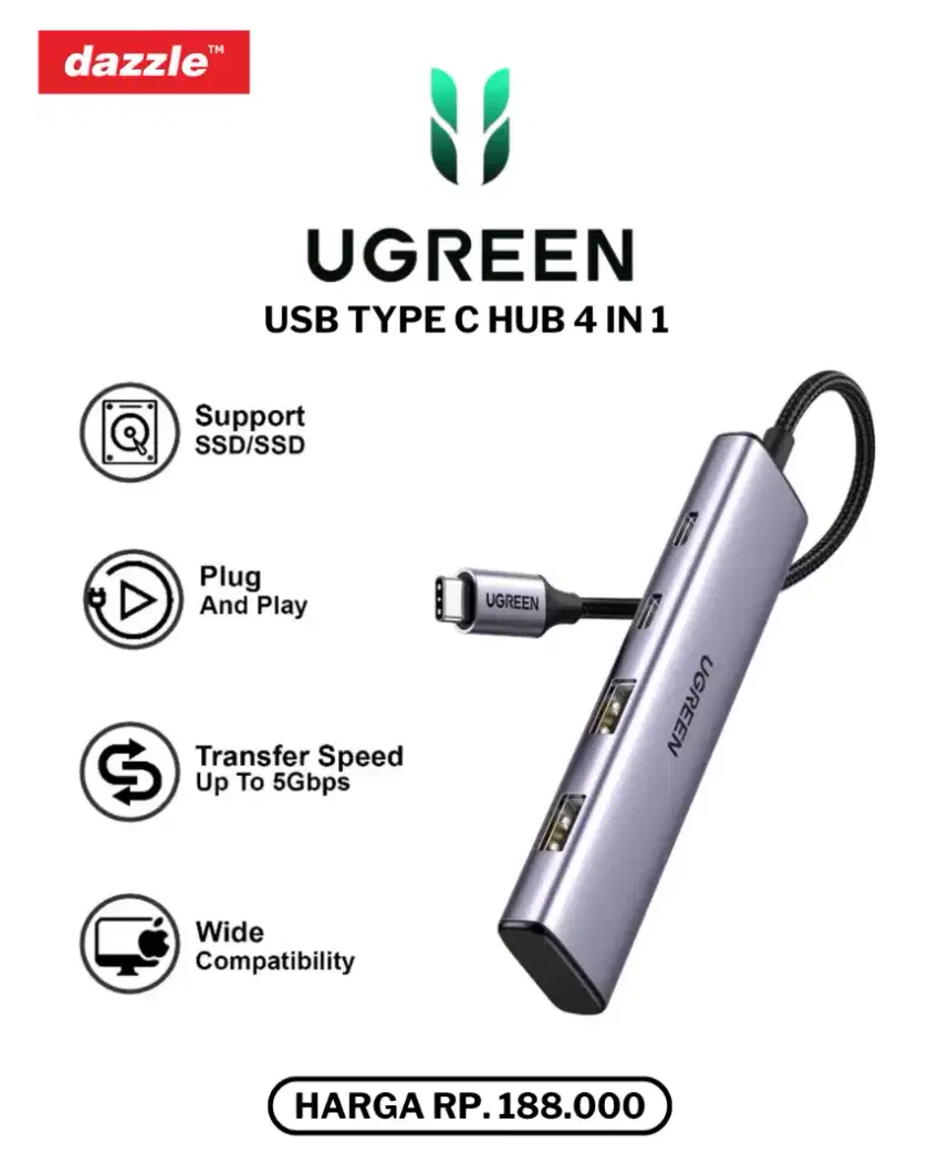 UGREEN USB TYPE C HUB 4 IN 1