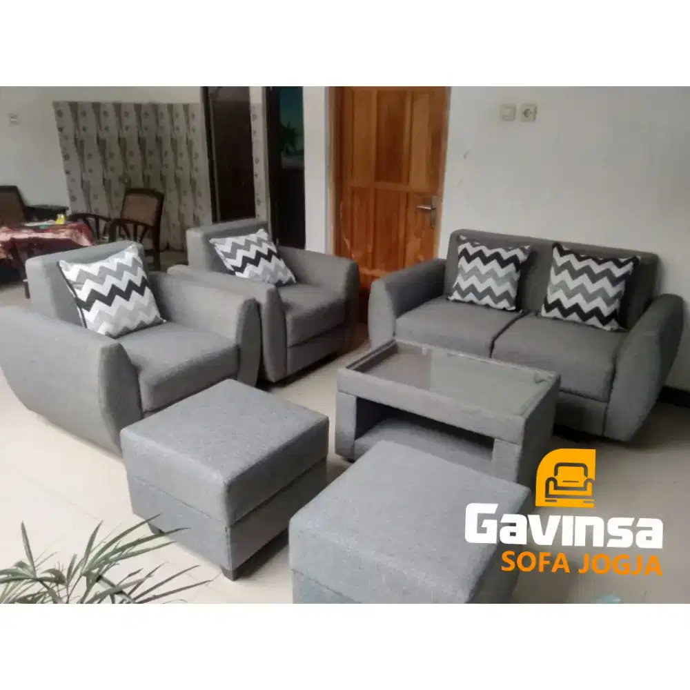 Sofa Monaco 2-1-1 Meja + 2 Puff