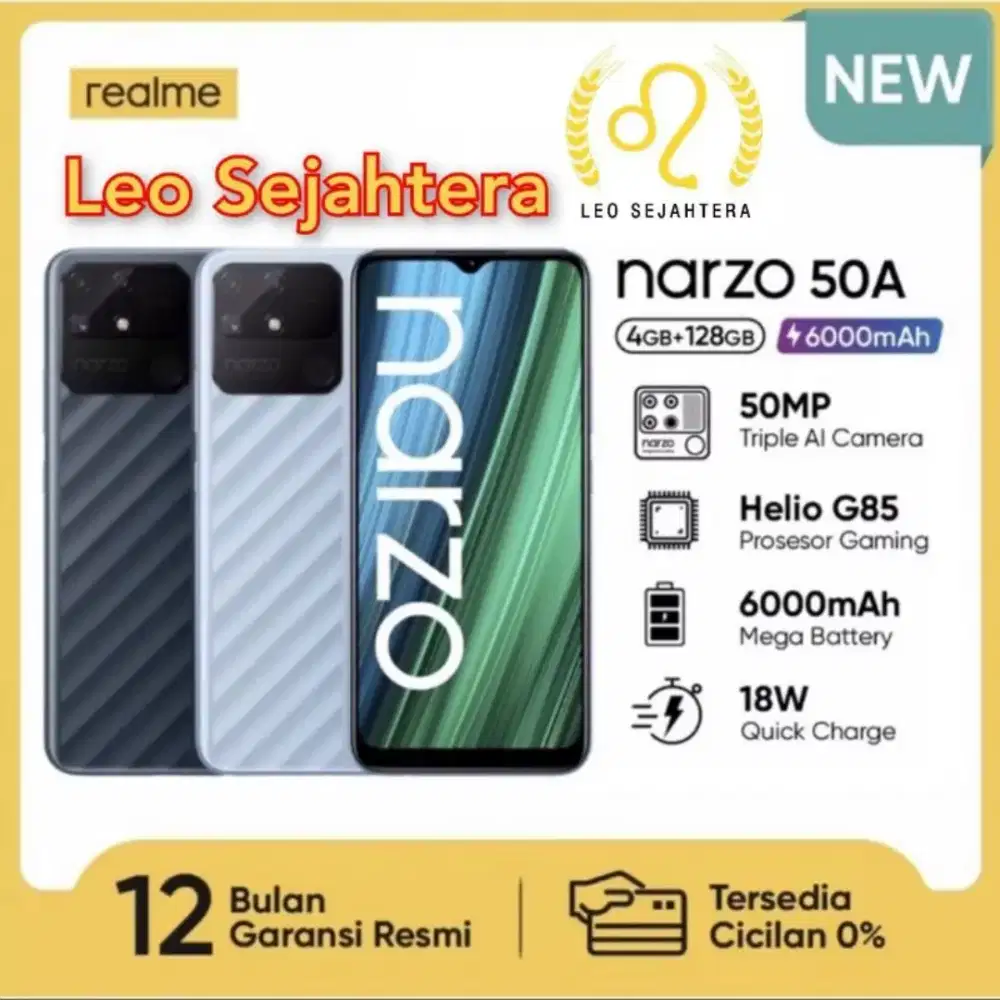 Realme ram 4gb 128gb baterai 6000 mah narzo 50A garansi resmi 1 tahun