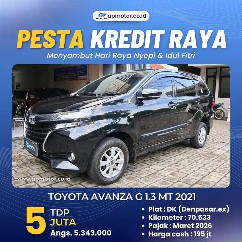 DP 5 JT!! Avanza G 1.3 2021 MT Plat DK