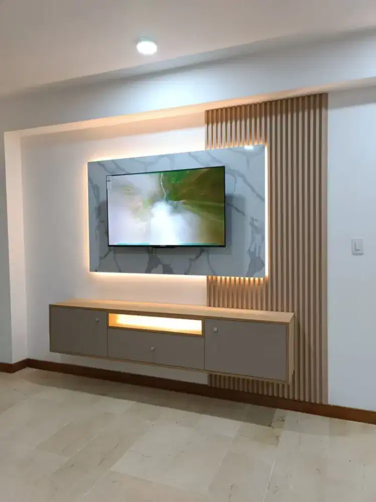 Backdrop tv , Tempat tidur , Kitchen set , partisi , pagar , kanopi