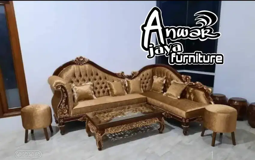 Kursi tamu sudut sofa lois full kayu jati