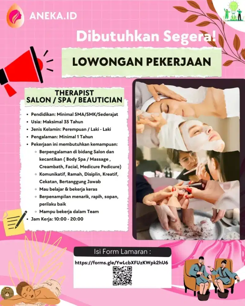 Dibutuhkan - Terapis Salon / Beautician / Spa / Reflexology