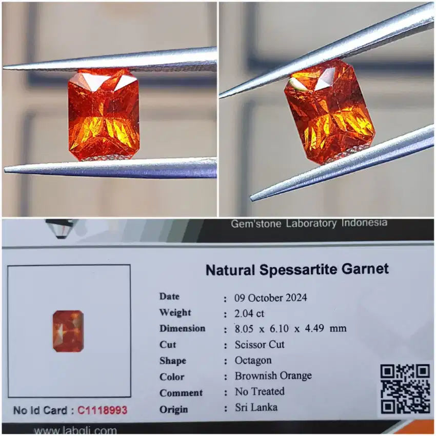 Natural Spessartine (mandarin) Garnet 2.04ct Top Luster dan Kristal