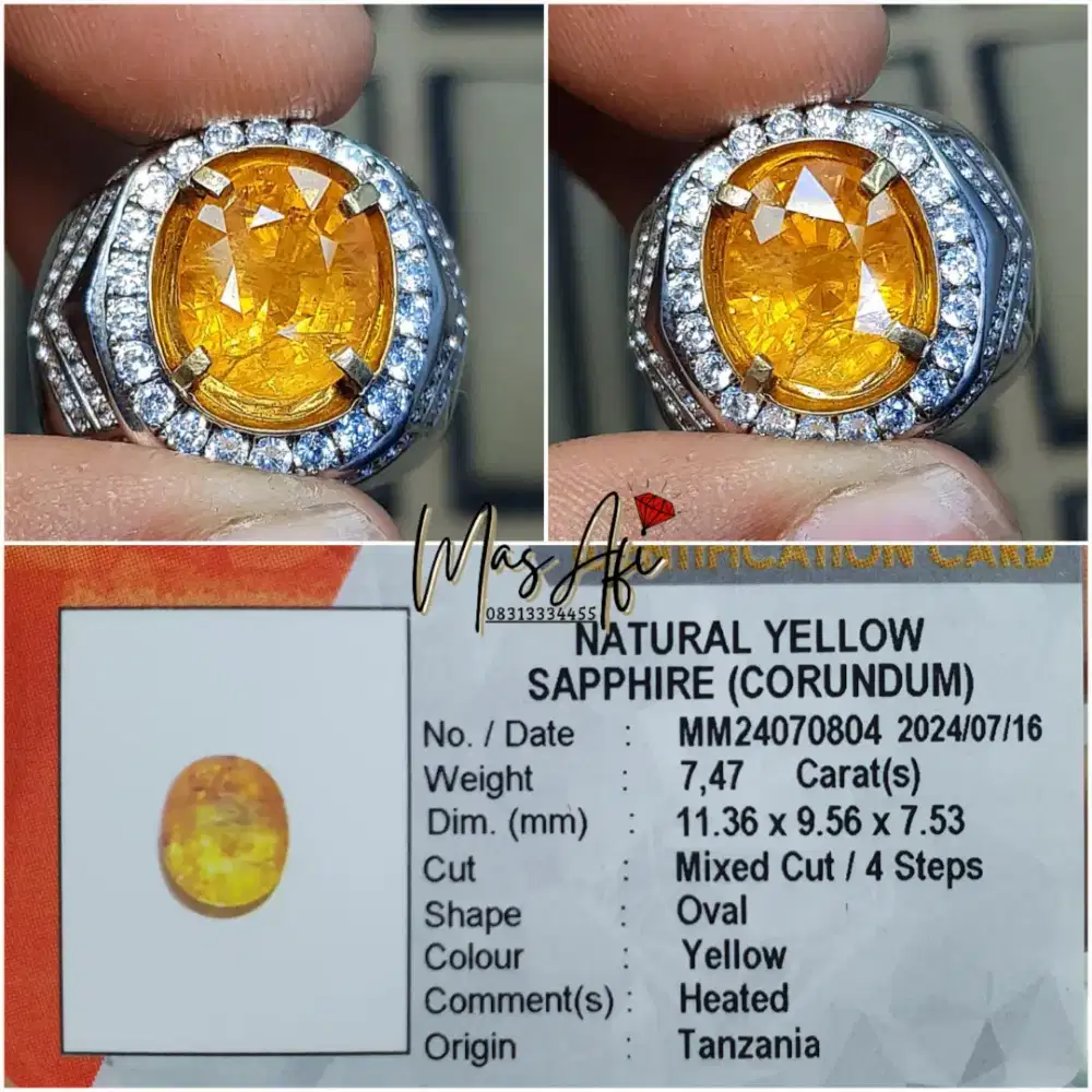 Natural Yellow Sapphire 7.47ct Tanzania heated ring perak