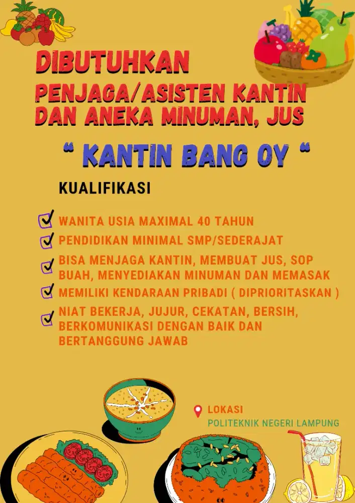 Dibutuhkan Segera Pegawai/Penjaga Kantin