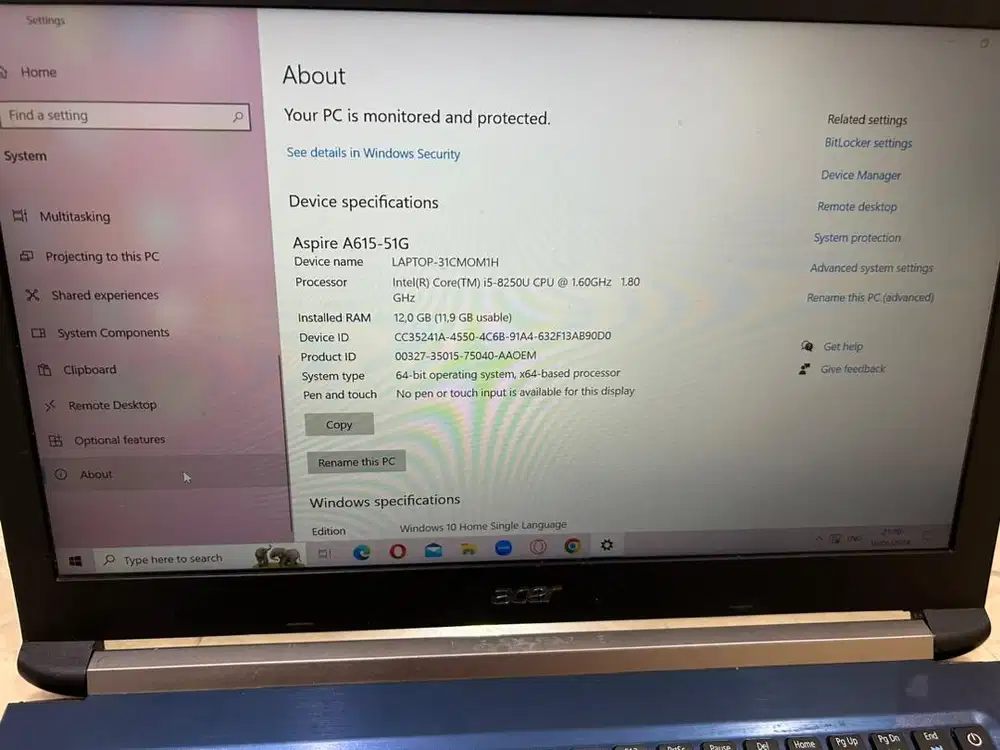 Laptop Acer i5 gen 8