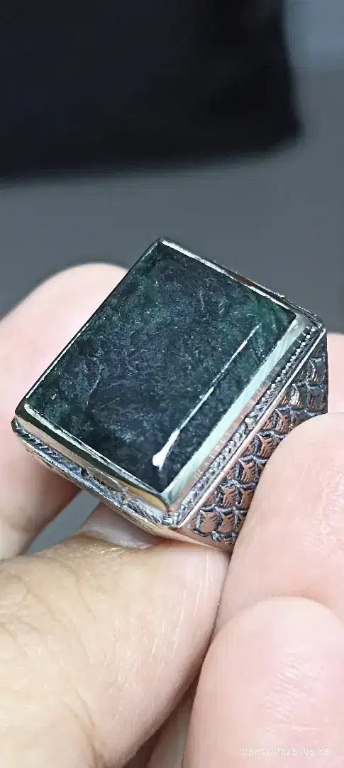 Cincin batu giok hitam black jade aceh model kotak