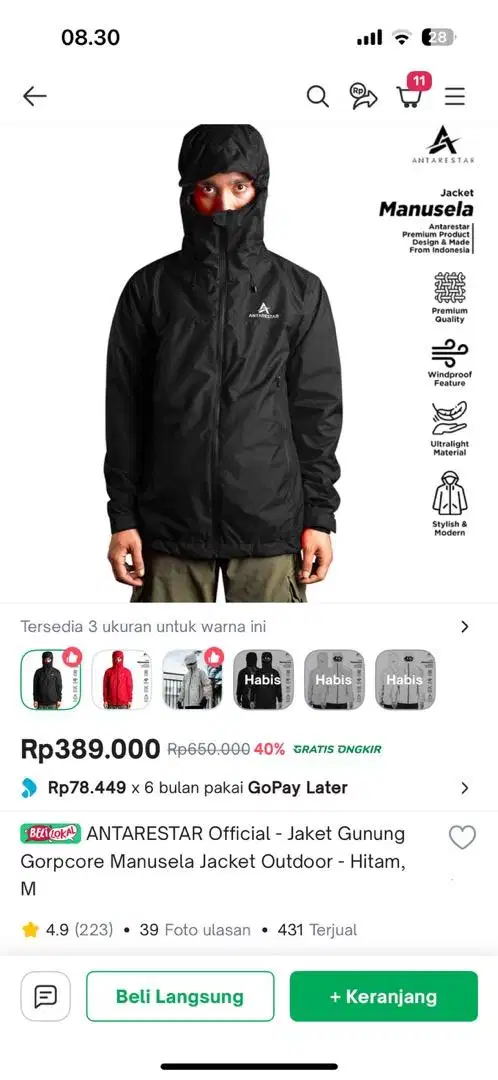 Jaket antarestar gorpcore manusela size M