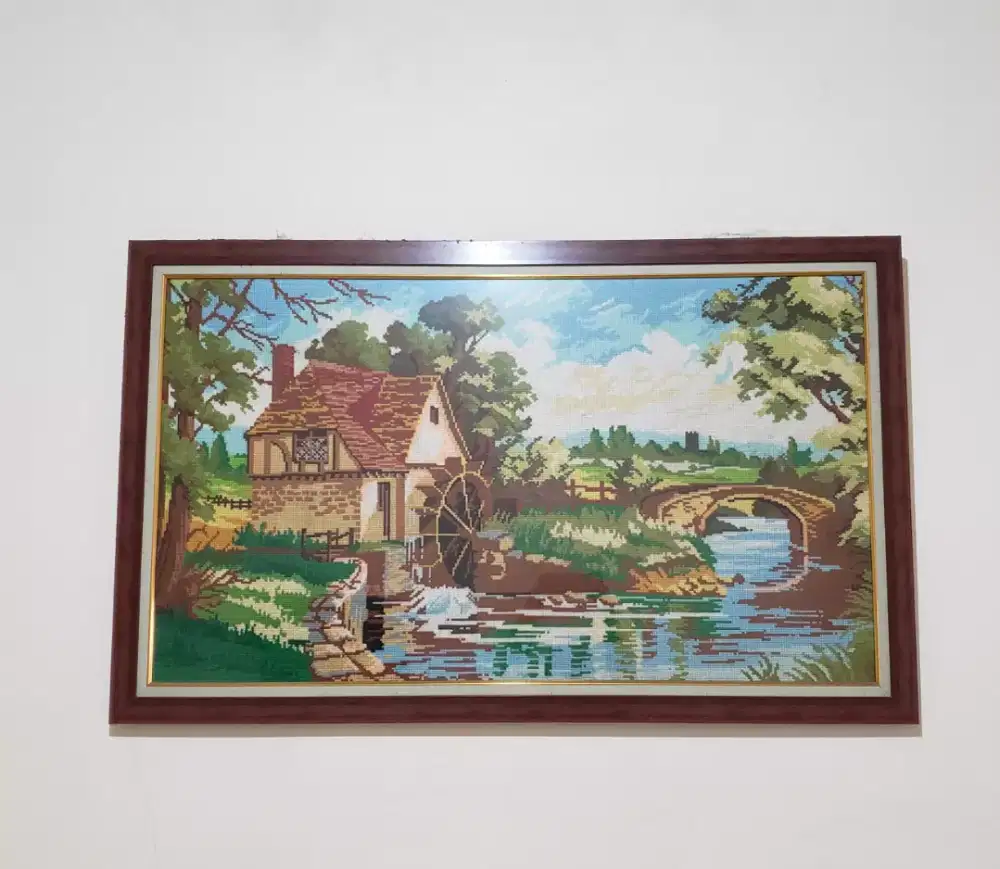 Kristik jadul pemandangan lukisan sulaman vintage