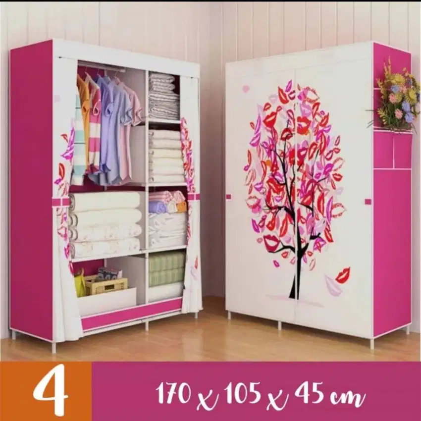 LEMARI BAJU / LEMARI PAKAIAN MULTIFUNGSI WARDROBE COVER TREE PINK
