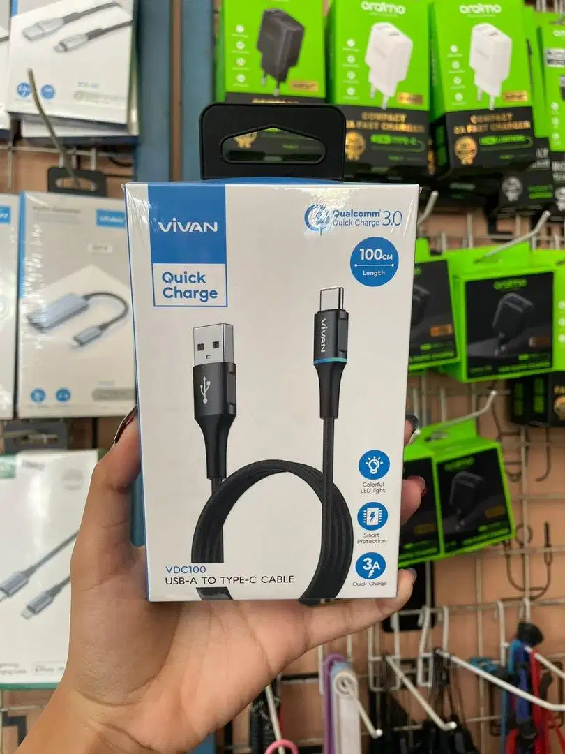VIVAN VDC100 3A Type-C Quick Charge 100cm Data Cable Black