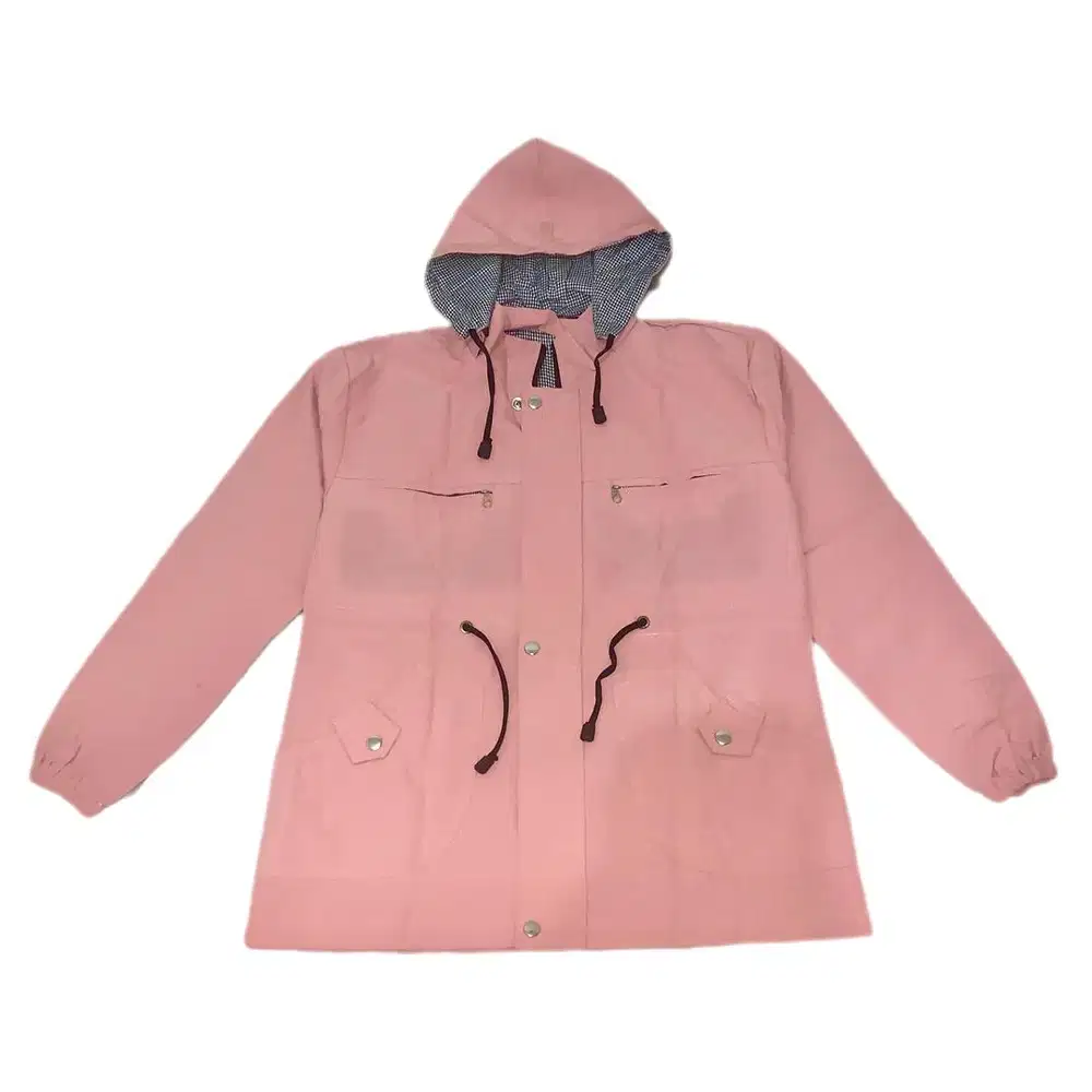 Jaket Wanita Pink | Jaket Linen Wanita Kupluk Lepas Pasang - Pink