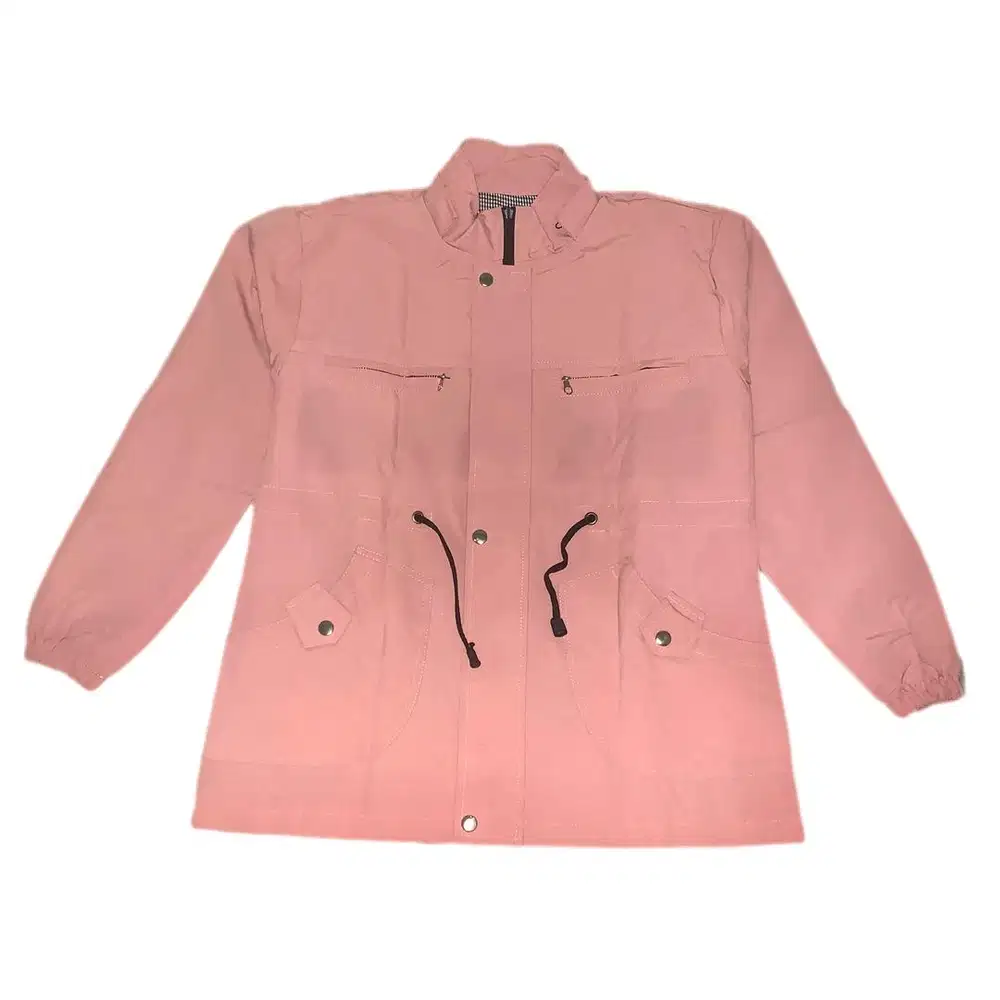 Jaket Wanita Pink | Jaket Linen Wanita Kupluk Lepas Pasang - Pink