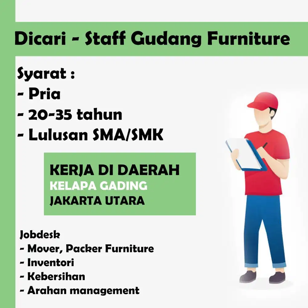 Dicari - Staff Gudang - Furniture - Pria