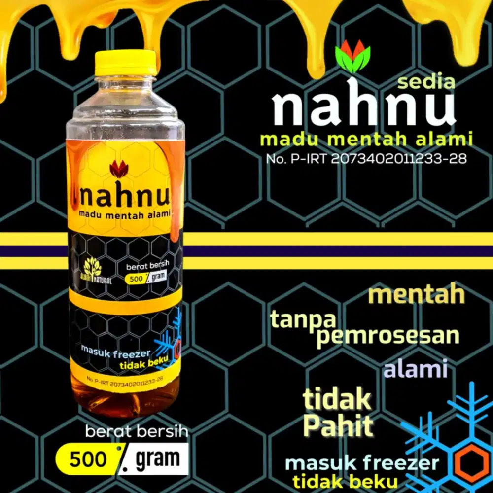 nahnu madu mentah alami 500g, mentah, tanpa pemrosesan, alam'