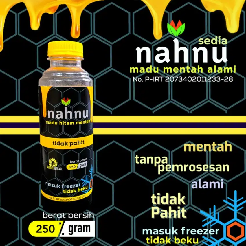 nahnu madu hitam mentah alami 250g,TIDAK PAHIT,mentah, alami