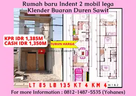 Rumah baru Indent 2 mobil lega Klender Buaran Duren Sawit
