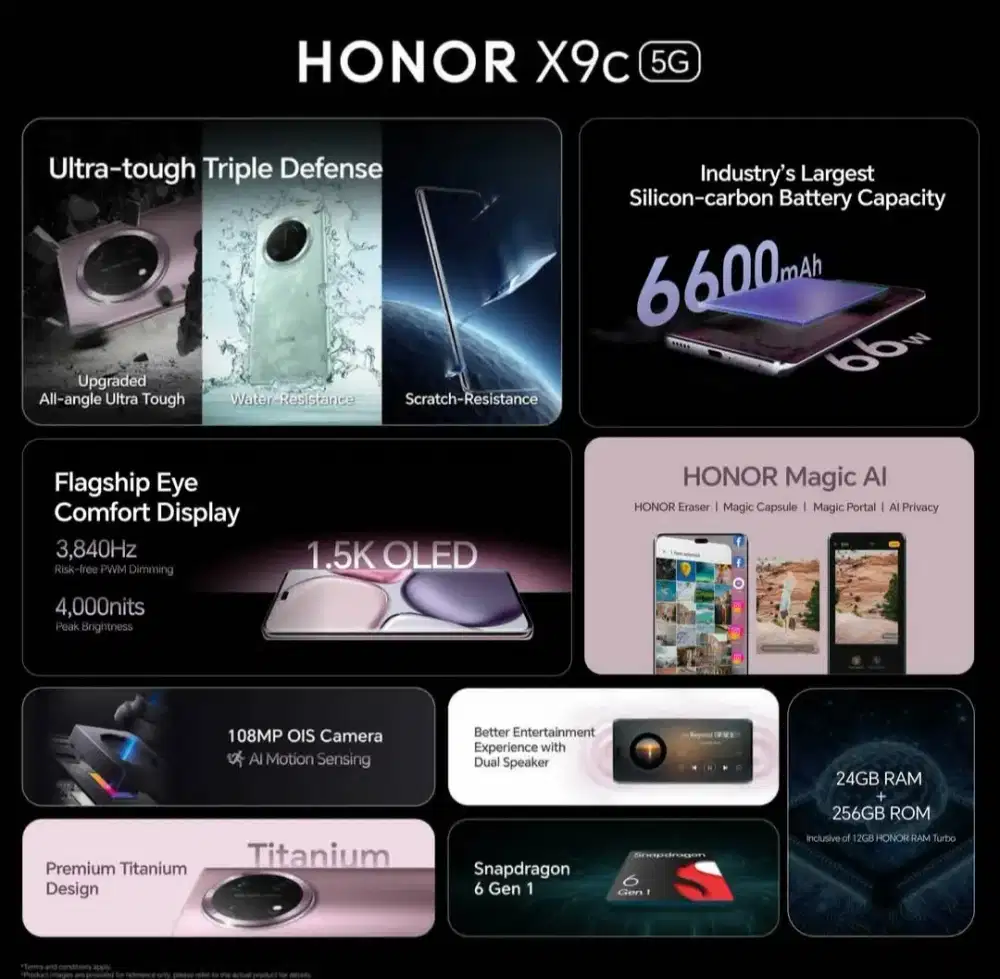 Honor X9C 5g 12/256 hp tahan banting tahan air