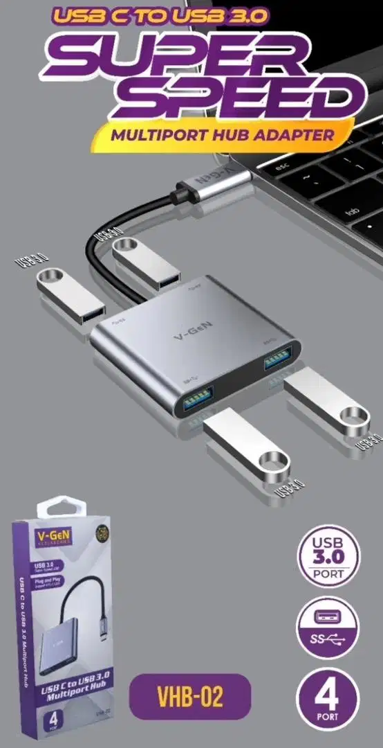 USB Type C HUB V-GeN VHB-02 4 Port USB3.0 5Gbps