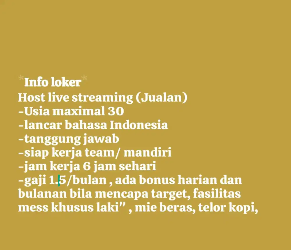 Dibutuhkan segera host live streaming