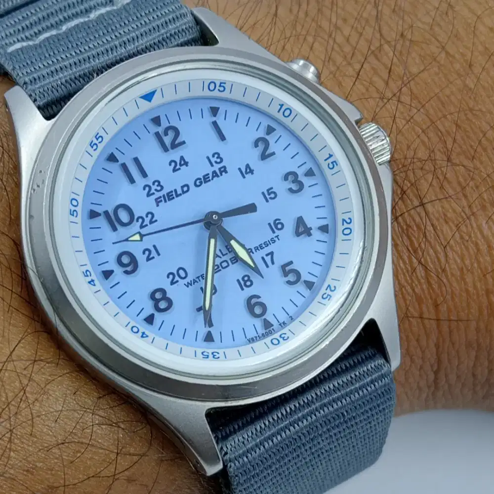 Jual jam tangan vintage Alba field gear military illuminator blue ice