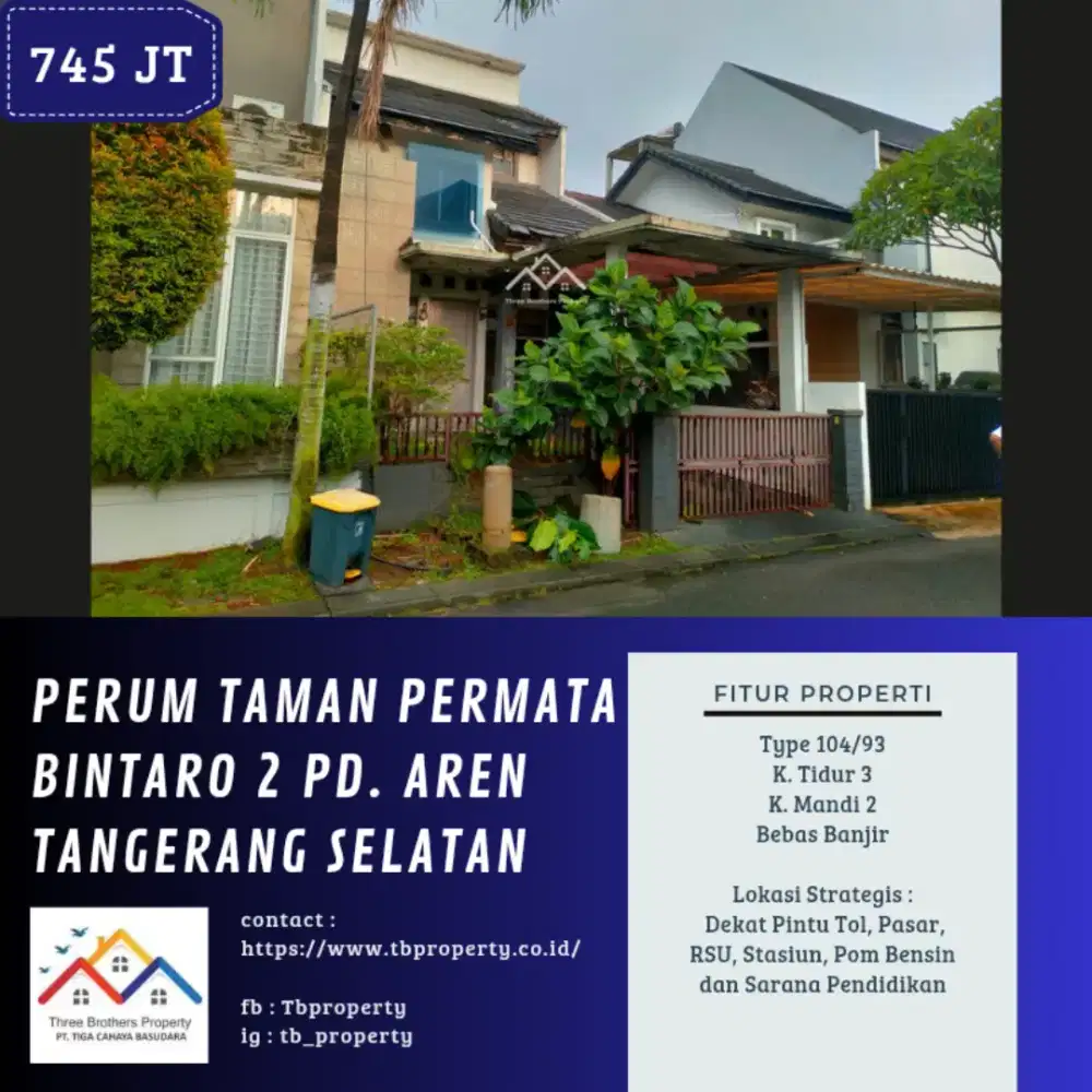 DIJUAL RUMAH DI TAMAN PERMATA BINTARO 2 TANGERANG SELATAN - VIA CESSIE