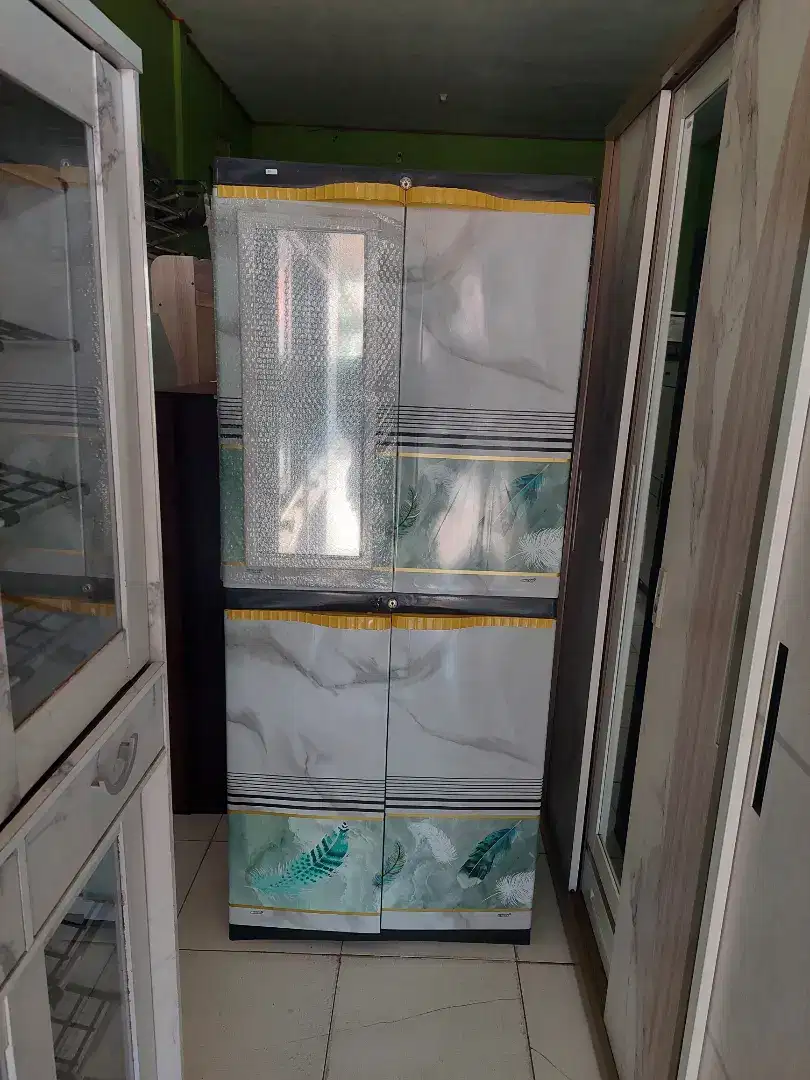 Lemari susun rak 2pintu + cermin pakai kunci