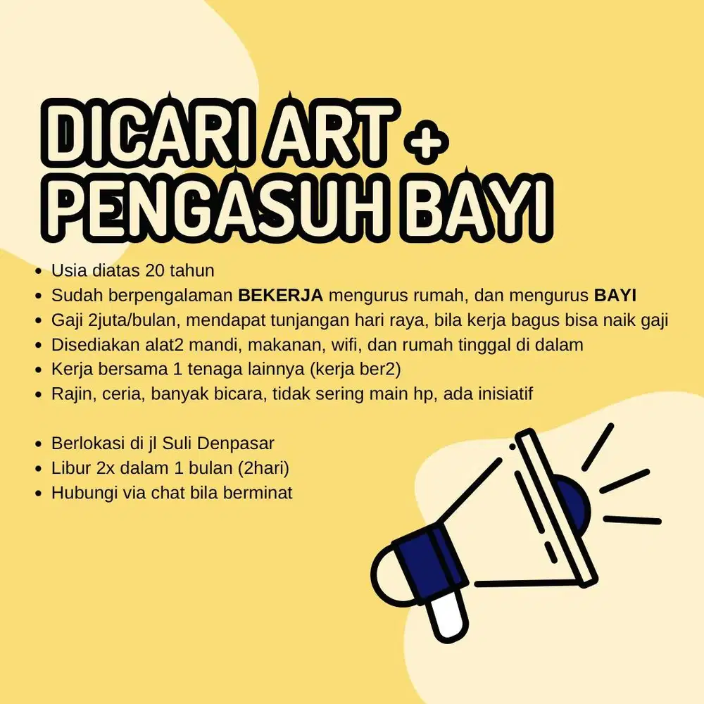 Dicari ART + PENGASUH BAYI