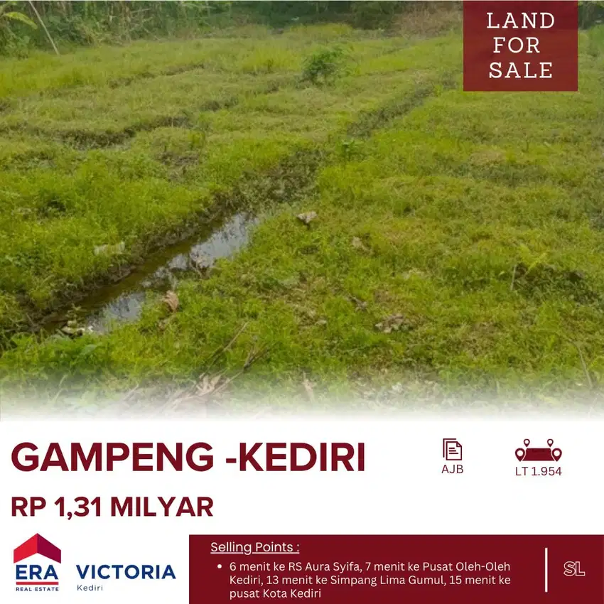 Dijual Tanah di Ds Sambirejo Kediri 6 menit ke RS Aura Syifa, 7 menit