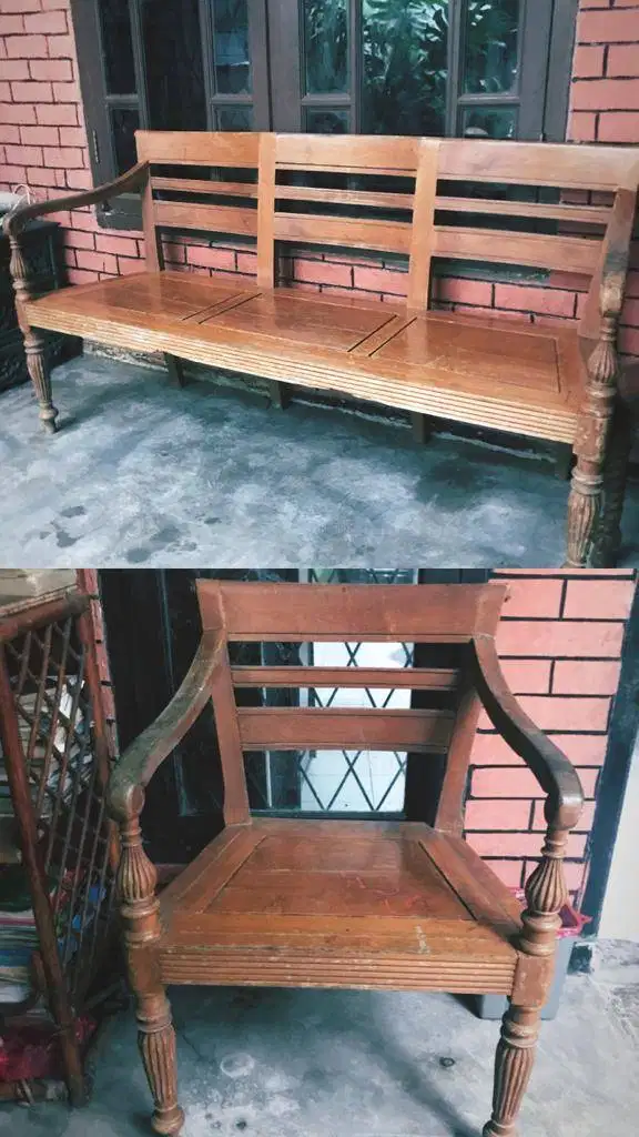 Meja Panjang Tamu dan 1 kursi, kayu jati