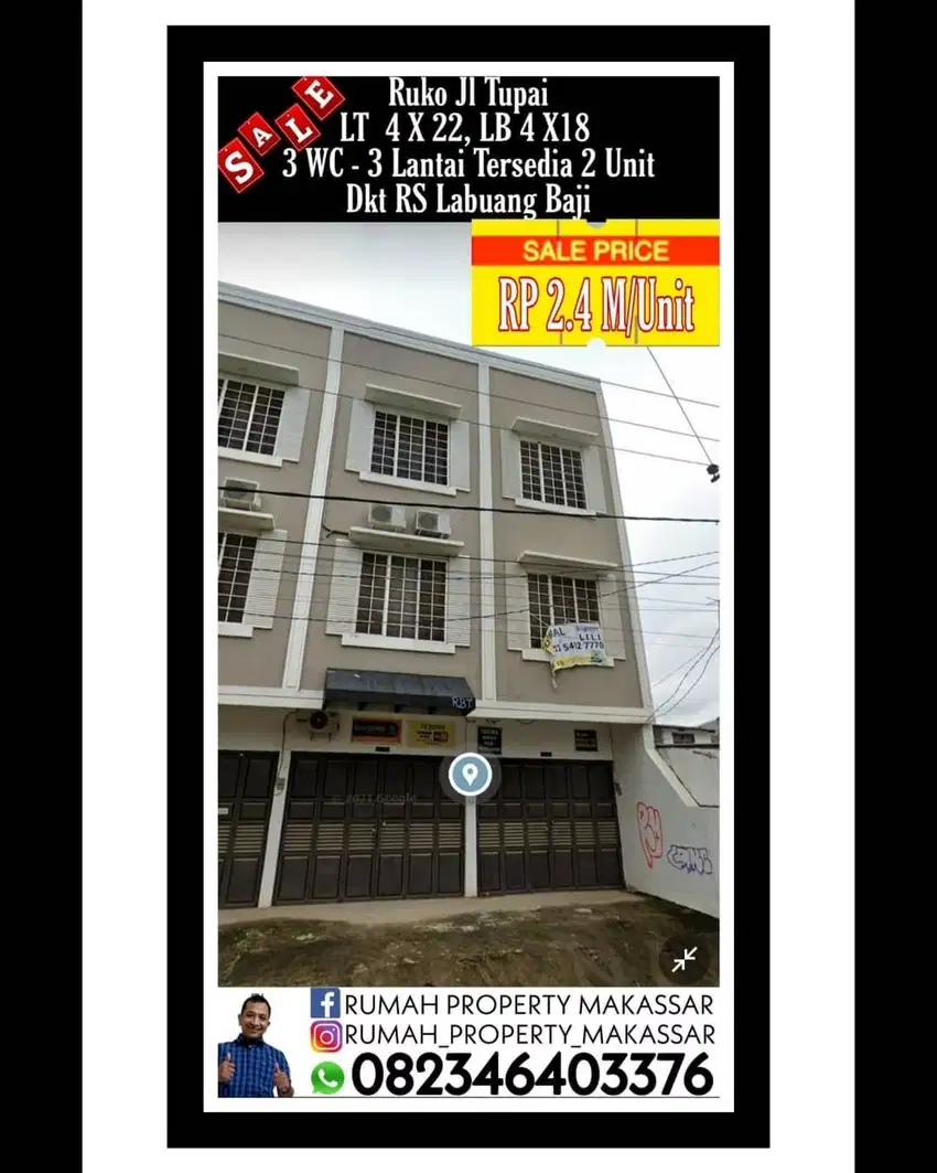 Ruko Jl Tupai LT  4X 22, 3 WC LB 4 X18 x 3 Lti Dkt RS Labuang Baji