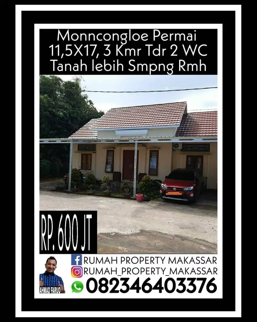 Monncongloe Permai  11,5X17, 3 Kmr Tdr 2 WC Tanah lebih disamping