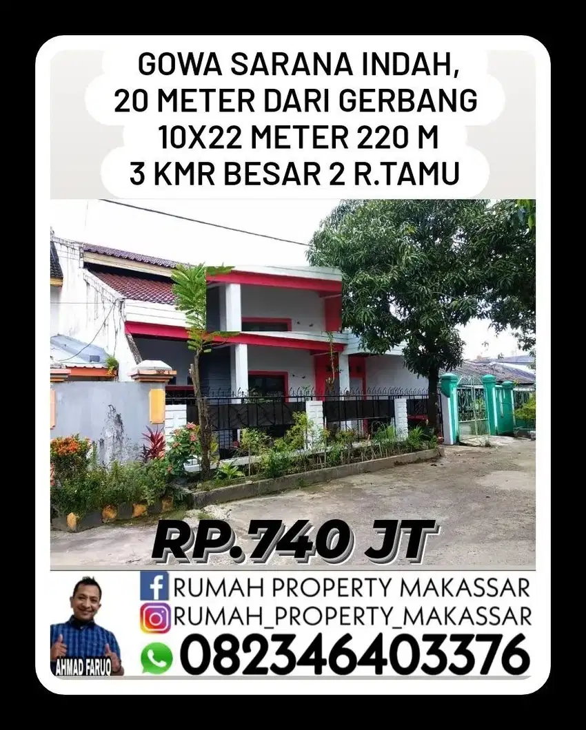 Perum Gowa Sarana Indah, 20 meter dari gerbang  10X22 Kmr 3 WC 2