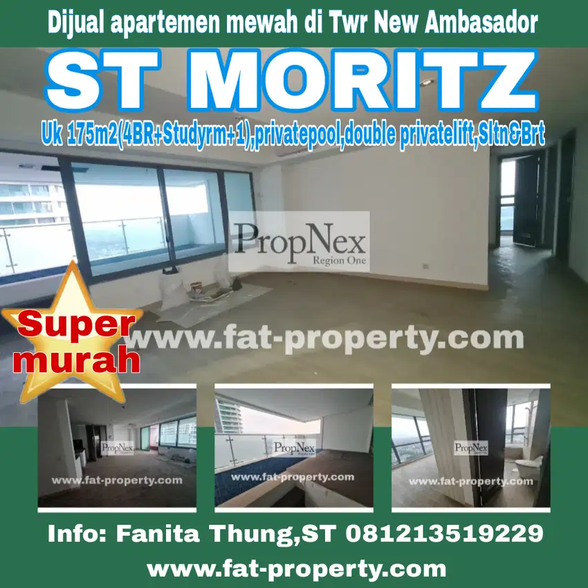 Dijual Apt ST MORITZ Twr New Ambasador 175m2(4BR+Studyrm+1),tipe priva