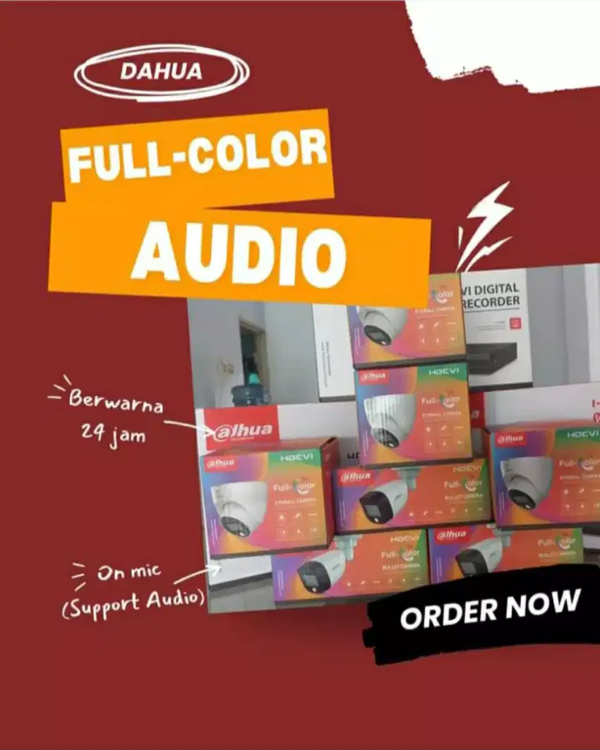 Paket cctv dahua 8 ch 4 camera full color audio 5mp