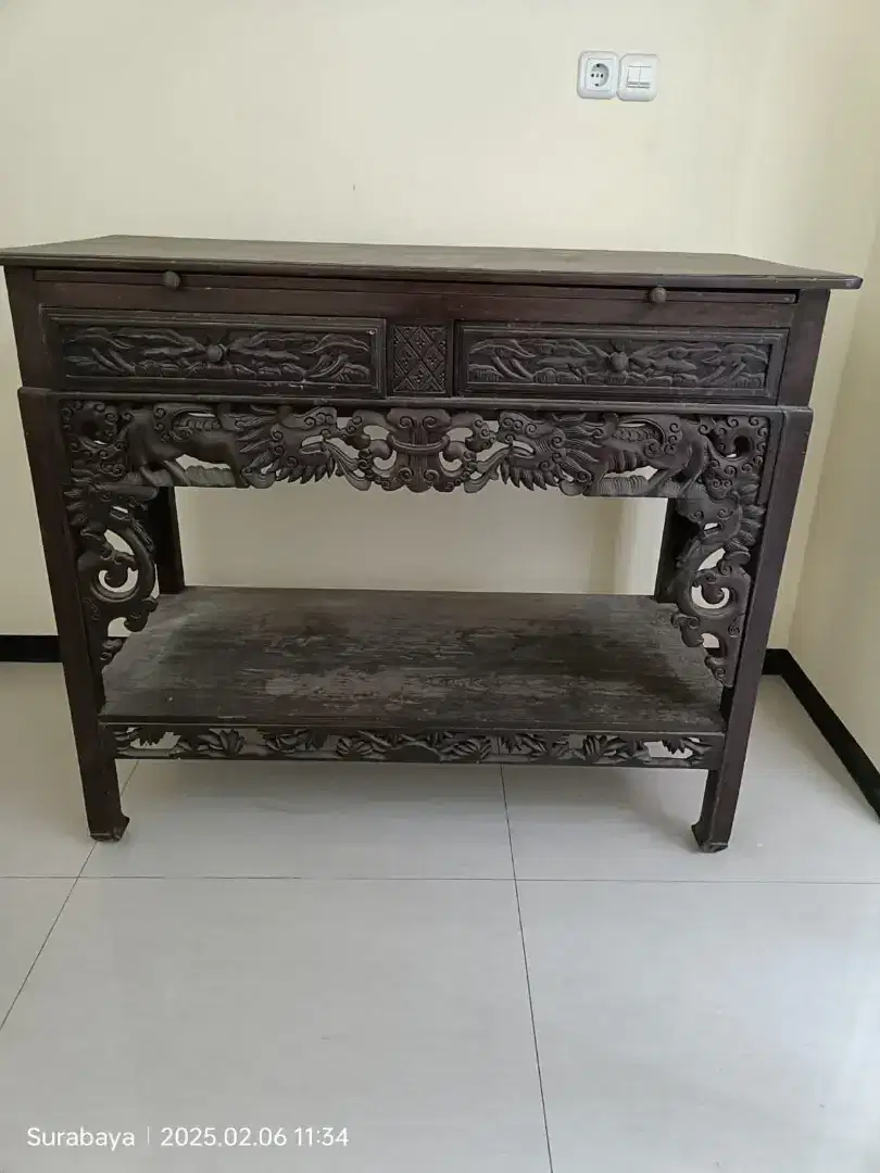 Meja jati kuno antik ukiran