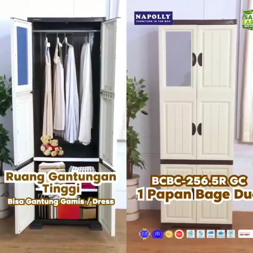 Lemari Plastik Napolly Gantung Susun Kaca Tinggi 180 cm