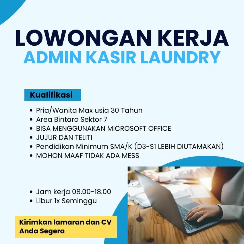 Lowongan Admin Kasir Laundry Kiloan Bintaro Sektor 7