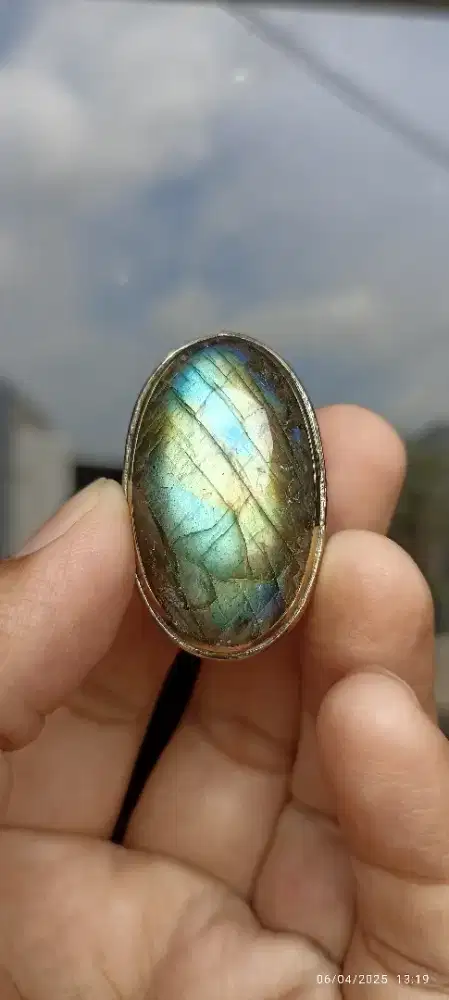 Cincin labradorite pelangi big size