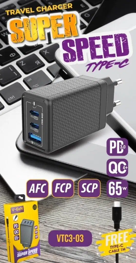 V-GeN VTC3-03 65W Super Fast Charging Compatible with Macbook / Laptop