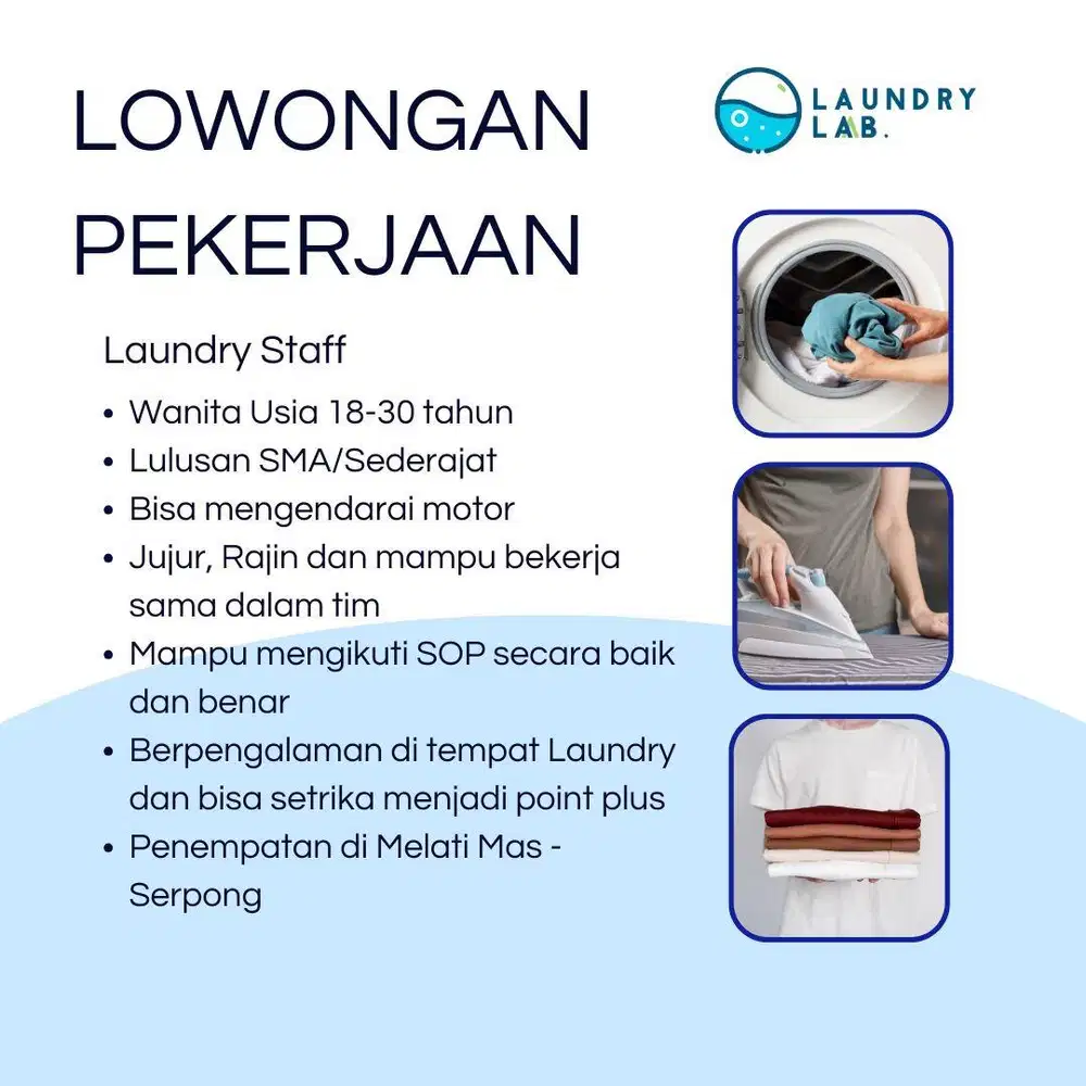 Lowongan pekerjaan Laundry Setrika