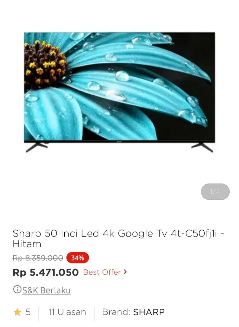 SHARP LED GOOGLE TV 50 INCI 4T-C50FJ1I