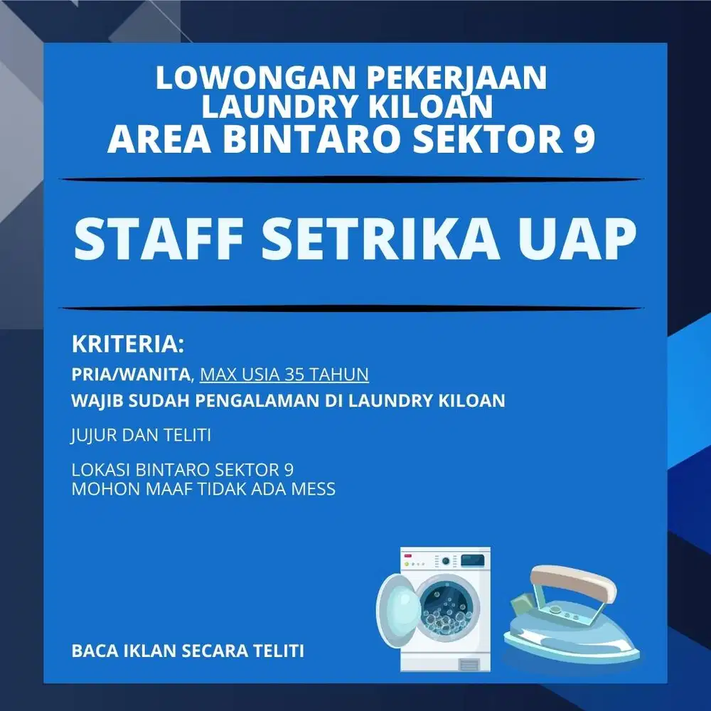 STAFF LAUNDRY KILOAN BINTARO SEKTOR 7 (USIA MAX. 35 TAHUN)