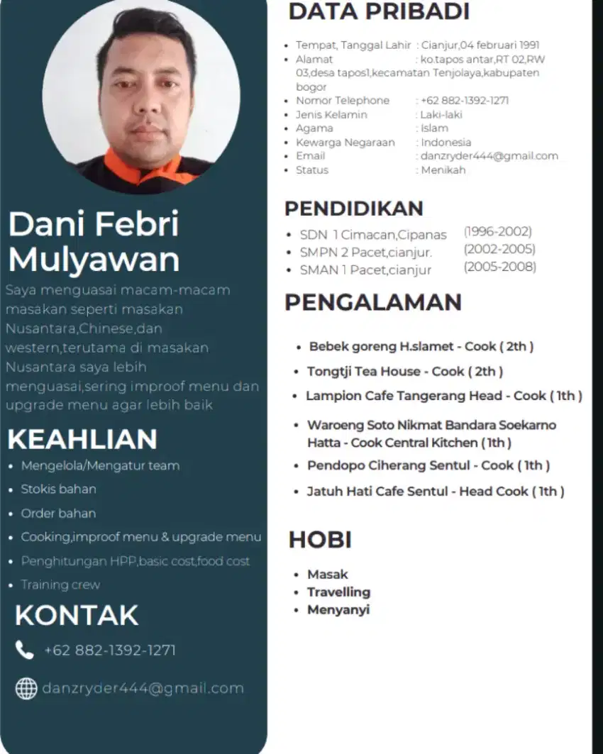 Mencari pekerjaan juru masak/cook